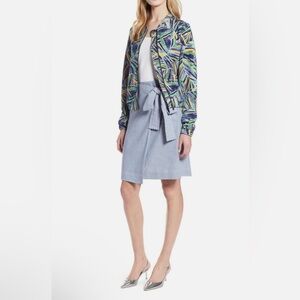 Halogen Tropical Leaf Print Bomber Jacket Size Petite Medium